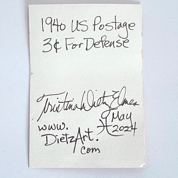 ACEO Original Mixed Media Art 1940 US For Defense Wartime WWII Postage Stamp ATC - Picture 2 of 2